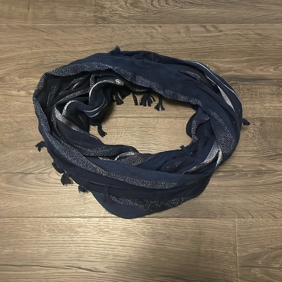 Navy Blue and Silver Infinity Scarf, One Size - Picture 2 of 6